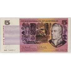 AUSTRALIA 1967 . FIVE 5 DOLLAR BANKNOTE . COOMBS/RANDALL . FIRST PREFIX NAA